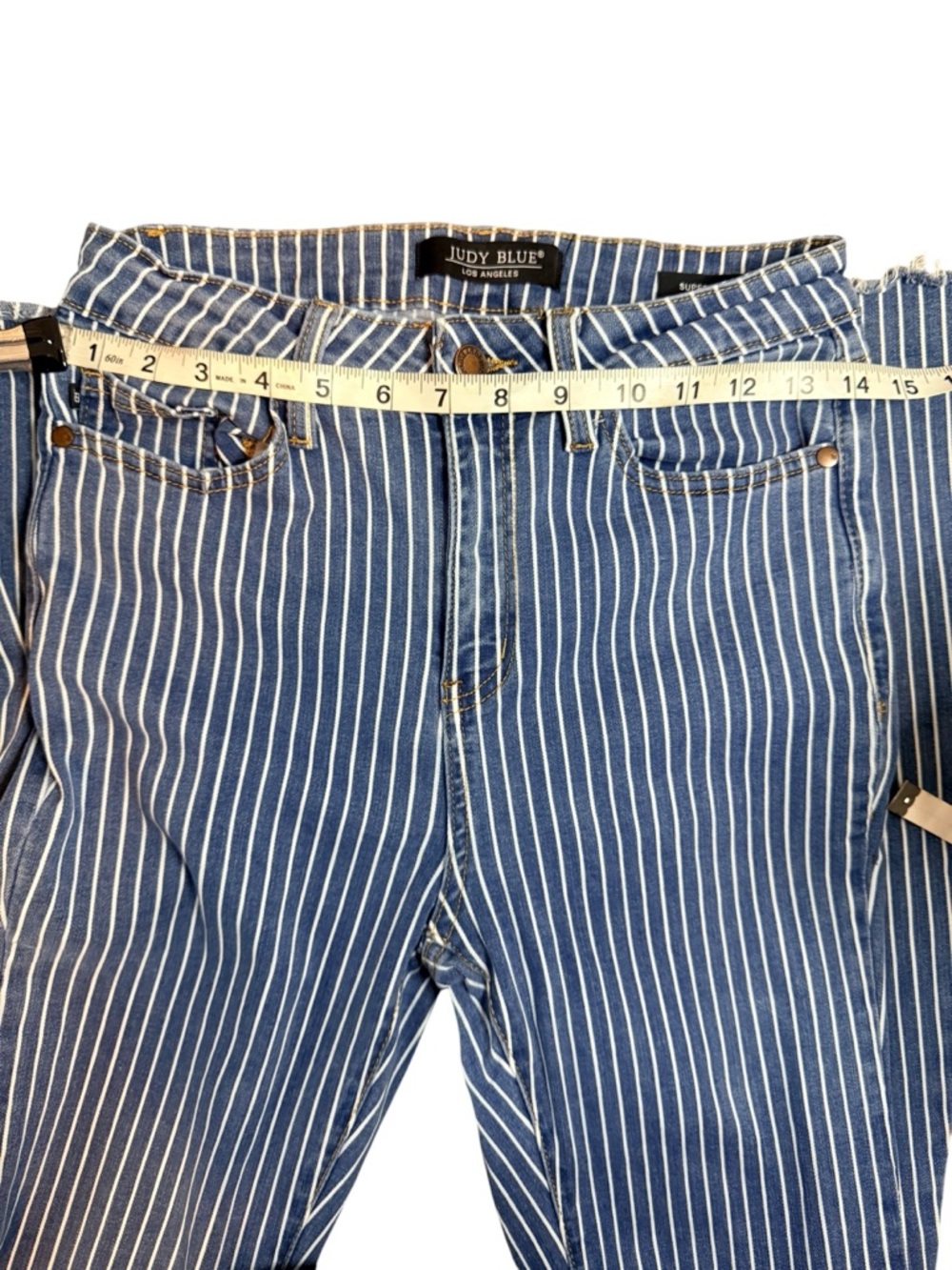 Judy Blue Striped Super Flare Jeans Size 5/27 High Rise Boho Retro Stretch Denim - Picture 4 of 9